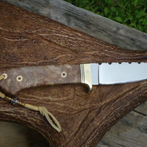 SPALTED SUGAR MAPLE HANDLE 440C BLADE TAPERED TANG DROP POINT FILE WORKED HUNTER