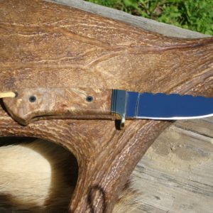 SPALTED SUGAR MAPLE HANDLE 440C BLADE TAPERED TANG DROP POINT FILE WORKED HUNTER