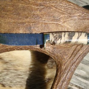 SPALTED HACKBERRY HANDLE TIGER STRIPE DAMASCUS BLADE FILE WORKED BLADE AND SPACER