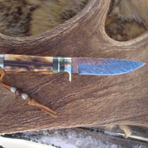 INDIA STAG HANDLE MAPLE BURL SPACERS ALUMINUM POMMEL TIGER STRIPE DAMASCUS BLADE FILE WORKED