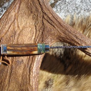 INDIA STAG HANDLE MAPLE BURL SPACERS ALUMINUM POMMEL TIGER STRIPE DAMASCUS BLADE FILE WORKED