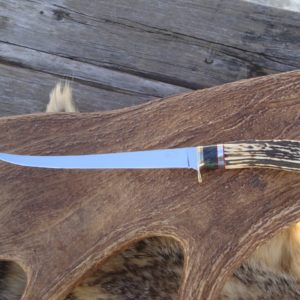 INDIA STAG WITH MAPLE BURL WOOD HANDLE LARGE FILLET KNIFE