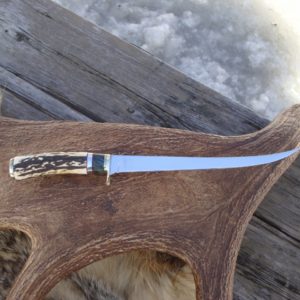 INDIA STAG WITH MAPLE BURL WOOD HANDLE LARGE FILLET KNIFE