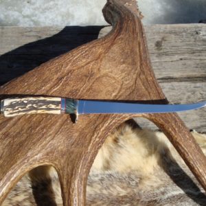 INDIA STAG WITH MAPLE BURL WOOD HANDLE LARGE FILLET KNIFE