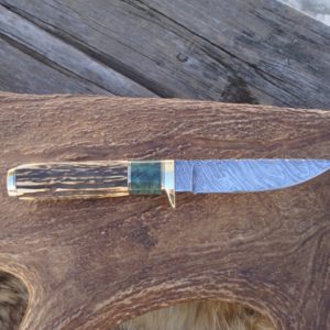 INDIA STAG WITH MAPLE BURL WOOD HANDLE DAMASCUS BLADE HUNTER WITH FILE WORK