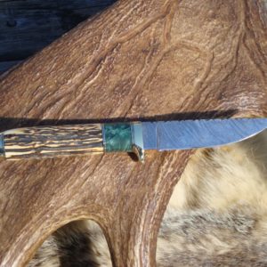 INDIA STAG WITH MAPLE BURL WOOD HANDLE DAMASCUS BLADE HUNTER WITH FILE WORK