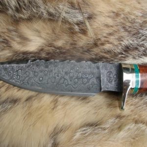 INDIA STAG MALACHITE AMBOYNA WOOD HANDLE DAMASCUS BLADE KNIFE