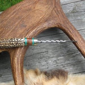 INDIA STAG MALACHITE AMBOYNA WOOD HANDLE DAMASCUS BLADE KNIFE