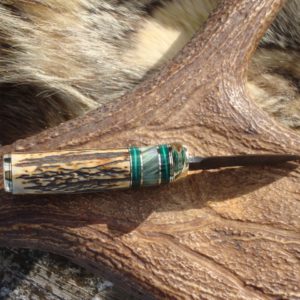 INDIA STAG WITH MALACHITE AND MAPLE BURL HANDLE LIGHTENING PATTERN DAMASCUS BLADE