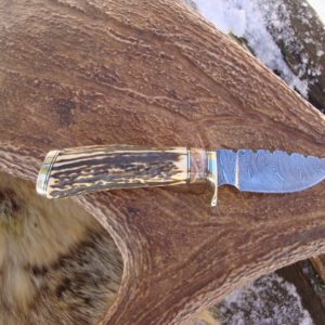 INDIA STAG MAMMOTH TOOTH SPACER DAMASCUS BLADE HUNTER FILE WORKED