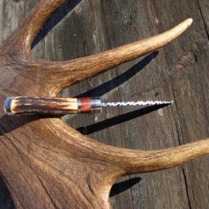 INDIA STAG WITH BLOODWOOD HANDLE DAMASCUS BLADE KNIFE