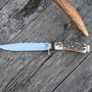 CARBON STEEL INDIA STAG WITH BUFFALO HORN HANDLE CLIP POINT