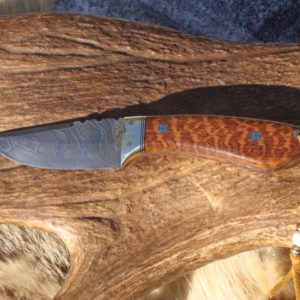 SNAKEWOOD HANDLE TIGER STRIPE DAMASCUS BLADE CUSTOM HUNTING KNIFE