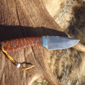 SNAKEWOOD HANDLE TIGER STRIPE DAMASCUS BLADE CUSTOM HUNTING KNIFE