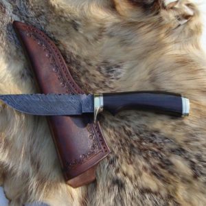 TIGER STRIPE DAMASCUS BLADE AFRICAN BLACKWOOD HANDLE HUNTING KNI