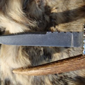 BOXELDER WITH WARTHOG TUSK HANDLE DAMASCUS BOWIE WITH FILE WOORK