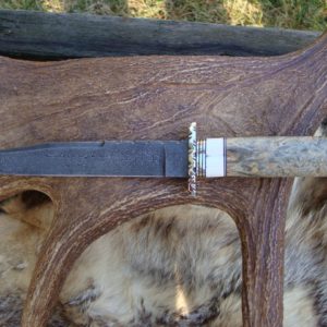 BOXELDER WITH WARTHOG TUSK HANDLE DAMASCUS BOWIE WITH FILE WOORK