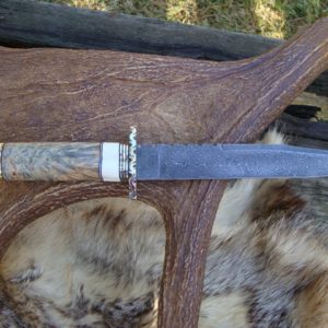 BOXELDER WITH WARTHOG TUSK HANDLE DAMASCUS BOWIE WITH FILE WOORK