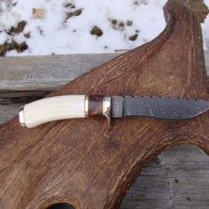 WART HOG TUSK IRON WOOD HANDLE TWIST DAMASCUS BLADE KNIFE