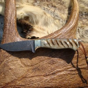 CUSTOM DAMASCUS BLADE AFRICAN WATER BUCK HORN HANDLE KNIFE