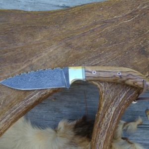 CUSTOM ZERBRA WOOD HANDLE DAMASCUS DROP POINT EXTENSIVE FILE WOR