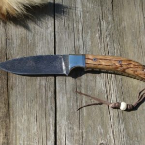 CUSTOM ZERBRA WOOD HANDLE DAMASCUS DROP POINT EXTENSIVE FILE WOR