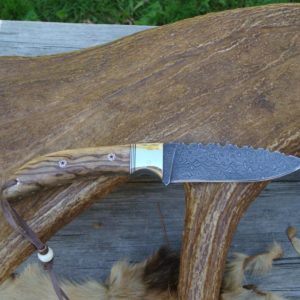 CUSTOM ZERBRA WOOD HANDLE DAMASCUS DROP POINT EXTENSIVE FILE WOR