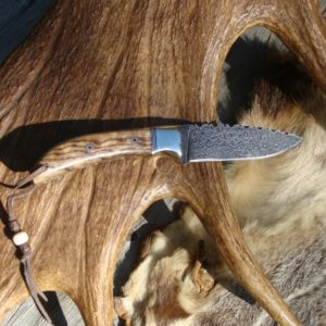 CUSTOM ZERBRA WOOD HANDLE DAMASCUS DROP POINT EXTENSIVE FILE WOR