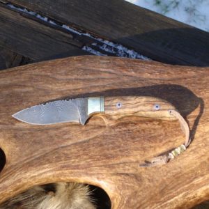 ZEBRA WOOD HANDLE DAMASCUS BLADE SMALL HUNTER