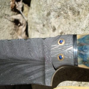 BLUE MAMMOTH IVORY WITH FEATHER DAMASCUS BLADE EGERLING DAMASCUS BOLSTERS