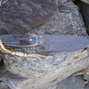 BLUE MAMMOTH IVORY WITH FEATHER DAMASCUS BLADE EGERLING DAMASCUS BOLSTERS