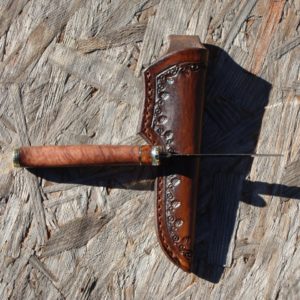 CARBON STEEL AUSTRALIAN BROWN MALLE BURL WOOD HANDLE WITH SNAKEWOOD SPACER FILE WORKED BLADE
