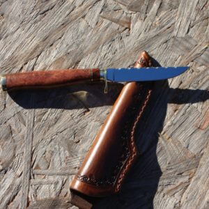 CARBON STEEL AUSTRALIAN BROWN MALLE BURL WOOD HANDLE WITH SNAKEWOOD SPACER FILE WORKED BLADE