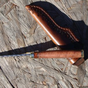 CARBON STEEL AUSTRALIAN BROWN MALLE BURL WOOD HANDLE WITH SNAKEWOOD SPACER FILE WORKED BLADE