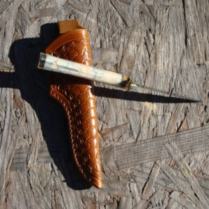 AFRICAN THEMED CAPE BUFFALO AND GIRAFFE BONE HANDLE FILE WORKED TOOL STEEL BLADE BIRD TROUT KNIFE