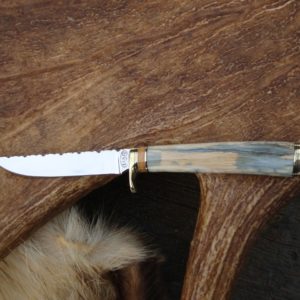 AFRICAN THEMED CAPE BUFFALO AND GIRAFFE BONE HANDLE FILE WORKED TOOL STEEL BLADE BIRD TROUT KNIFE