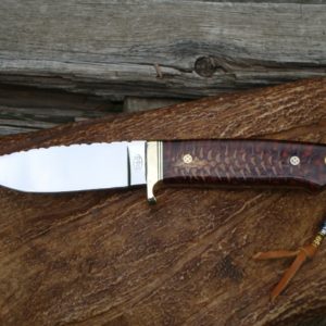 SPRUCE CONE IN COPPER METAL FLAKE RESIN HANDLE LOVELESS STYLE DROP POINT CUSTOM KNIFE, FILE WORKED BLADE AND HANDLE