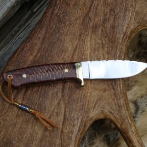 SPRUCE CONE IN COPPER METAL FLAKE RESIN HANDLE LOVELESS STYLE DROP POINT CUSTOM KNIFE, FILE WORKED BLADE AND HANDLE