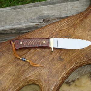 SPRUCE CONE IN COPPER METAL FLAKE RESIN HANDLE LOVELESS STYLE DROP POINT CUSTOM KNIFE, FILE WORKED BLADE AND HANDLE