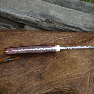 SPRUCE CONE IN COPPER METAL FLAKE RESIN HANDLE LOVELESS STYLE DROP POINT CUSTOM KNIFE, FILE WORKED BLADE AND HANDLE