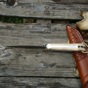 FEATHER DAMASCUS FILE WORKED BLADE MAMMOTH IVORY HANDLE HUNTER