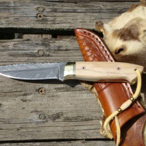 FEATHER DAMASCUS FILE WORKED BLADE MAMMOTH IVORY HANDLE HUNTER