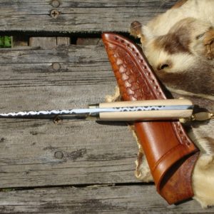 FEATHER DAMASCUS FILE WORKED BLADE MAMMOTH IVORY HANDLE HUNTER