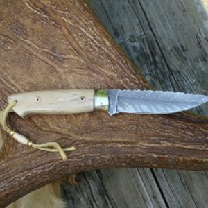 FEATHER DAMASCUS FILE WORKED BLADE MAMMOTH IVORY HANDLE HUNTER