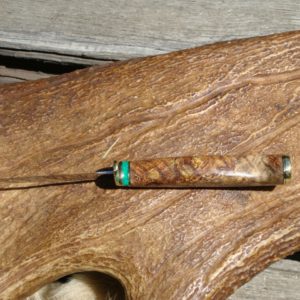 MAPLE BURL WOOD HANDLE BIRD TROUT KNIFE WITH SPIDER WEB MALACHITE STONE SPACER CARBON TOOL STEEL BLADE