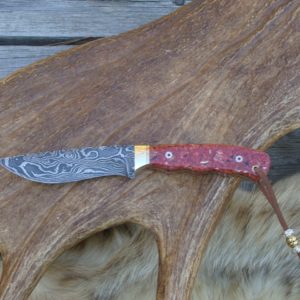 RED FOSSIL CORAL MATRIX HANDLE DAMASCUS BLADE CUSTOM HUNTER