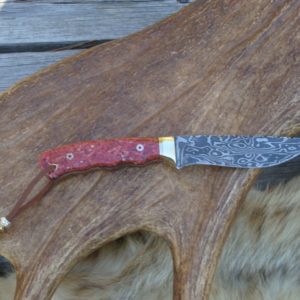 RED FOSSIL CORAL MATRIX HANDLE DAMASCUS BLADE CUSTOM HUNTER