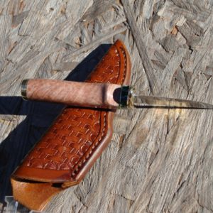 REDWOOD LACE BURL HANDLE WITH MAMMOTH TOOTH SPACER, FILE WORKED SCANDI GRIND TOOL STEEL BLADE