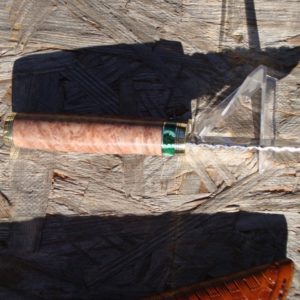 REDWOOD LACE BURL HANDLE WITH MAMMOTH TOOTH SPACER, FILE WORKED SCANDI GRIND TOOL STEEL BLADE