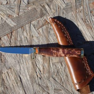 CARBON TOOL STEEL BLADE HONDURAN ROSEWOOD WITH APPLE CORAL HANDLE BIRD TROUT KNIFE WITH FILE WORK